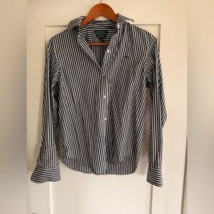 90s Vintage Ralph Lauren Black and White Vertical Stripe Button-Down Shirt